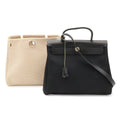 Hermes Herbag PM 2-Way Shoulder Bag Toile GM Leather Beige Black Light Brown