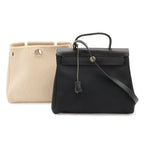 Hermes Herbag PM 2-Way Shoulder Bag Toile GM Leather Beige Black Light Brown