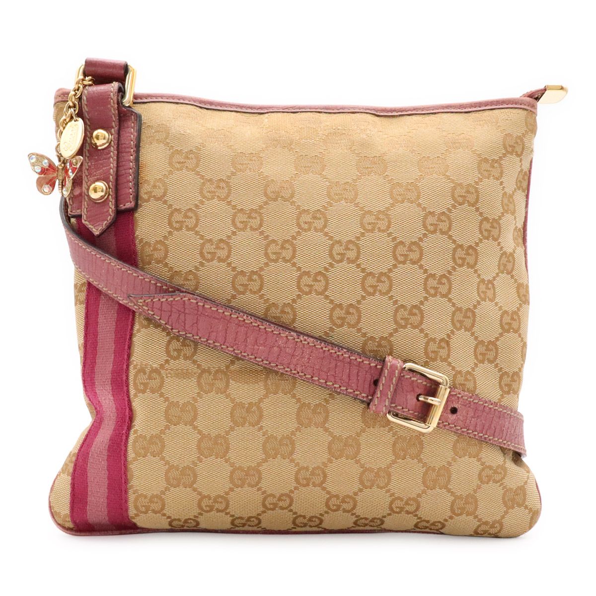 Gucci GG Canvas Sherry Line Shoulder Bag Crossbody Butterfly Charm Leather