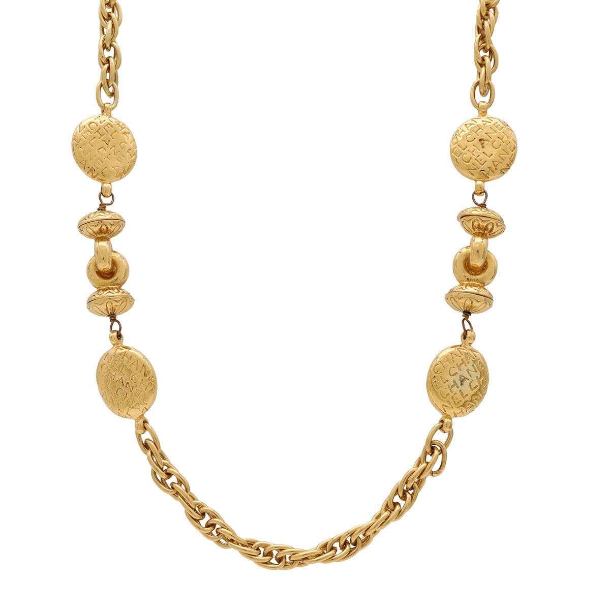 Chanel Mademoiselle Necklace Logo Chain Vintage Gold Plated