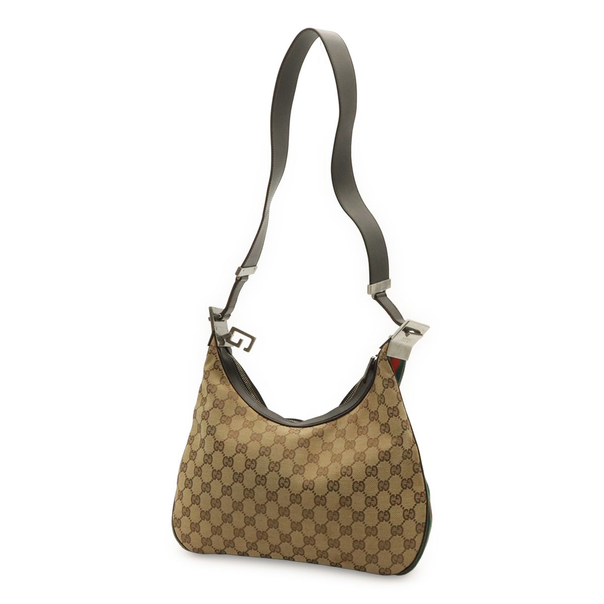 Gucci GG Canvas Sherry Line Shoulder Bag Crossbody Leather Khaki Beige Brown — view 2