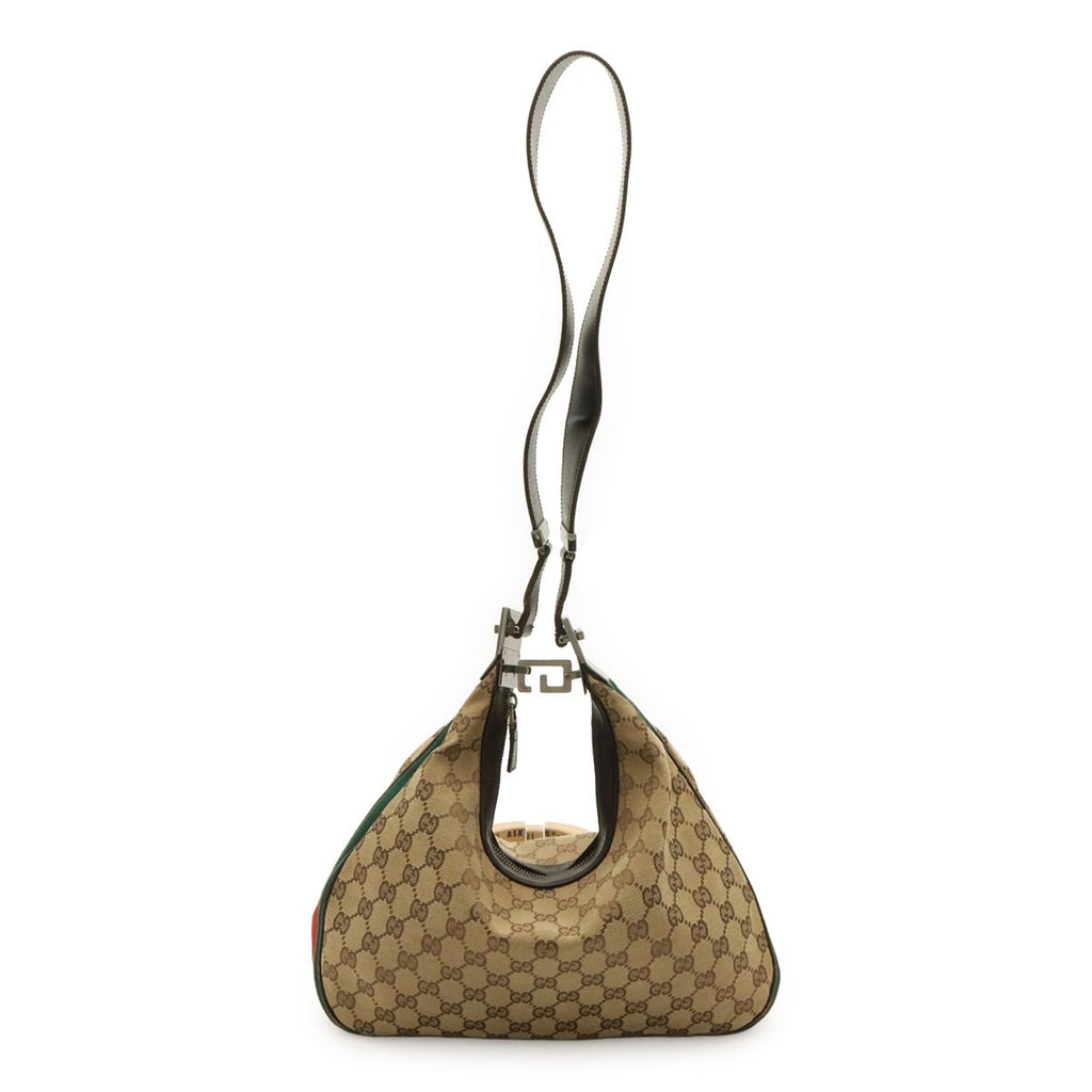Gucci GG Canvas Sherry Line Shoulder Bag Crossbody Leather Khaki Beige Brown