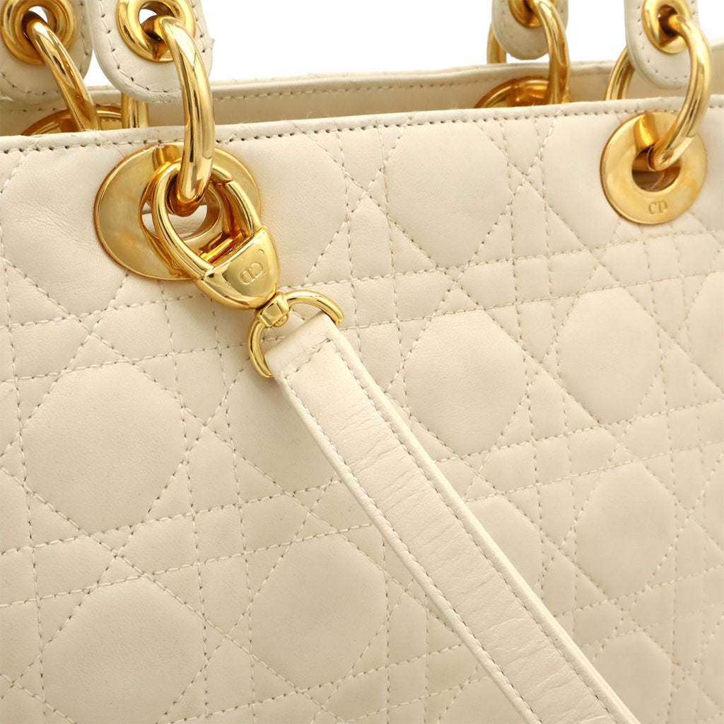 Dior Lady Cannage 2-Way Shoulder Bag Leather White Gold — view 8