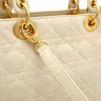 Dior Lady Cannage 2-Way Shoulder Bag Leather White Gold — view 8