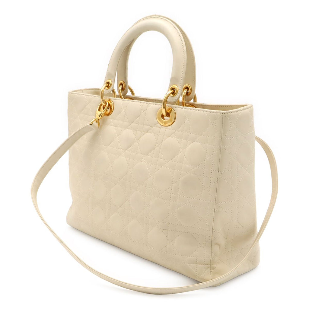 Dior Lady Cannage 2-Way Shoulder Bag Leather White Gold — view 2
