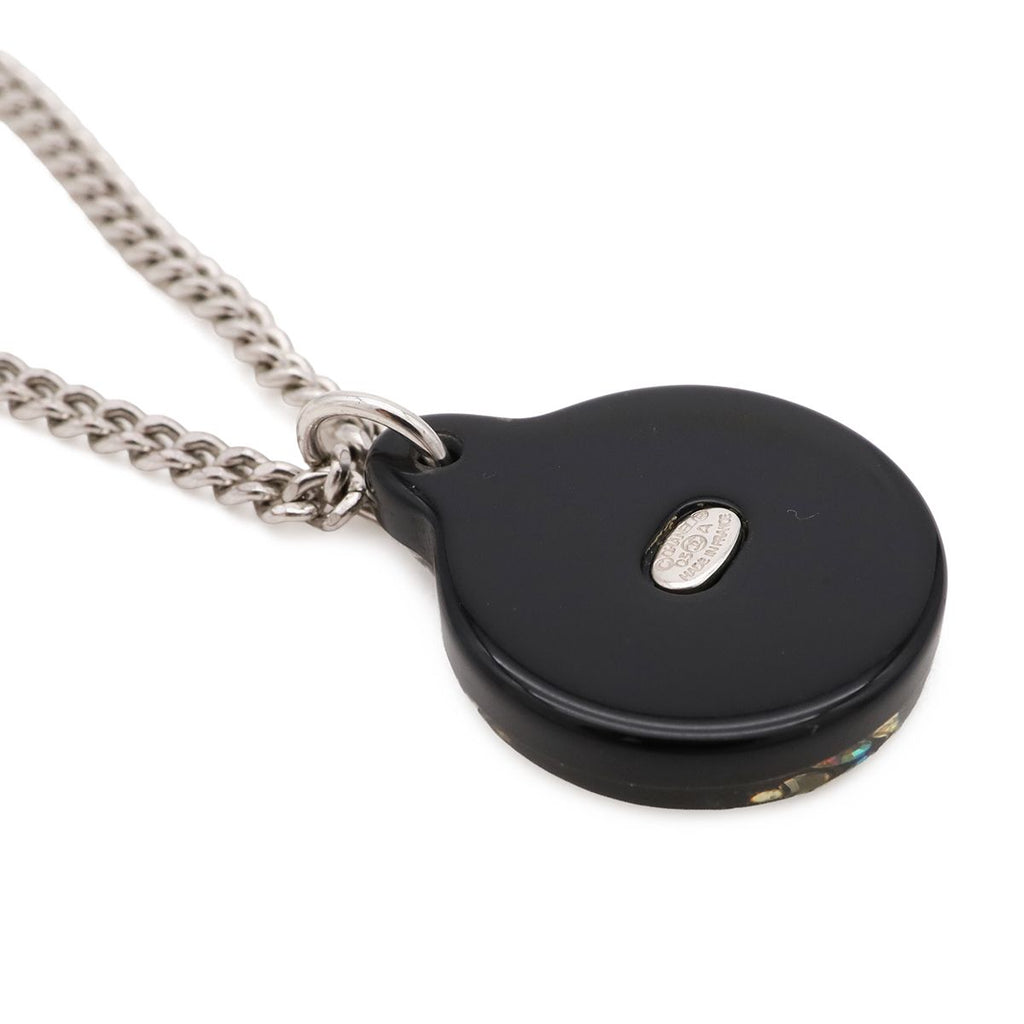 Chanel CC Logo CC Mark Pendant Metal Rhinestone Black Silver — view 4