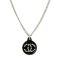Chanel CC Logo CC Mark Pendant Metal Rhinestone Black Silver