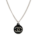 Chanel CC Logo CC Mark Pendant Metal Rhinestone Black Silver