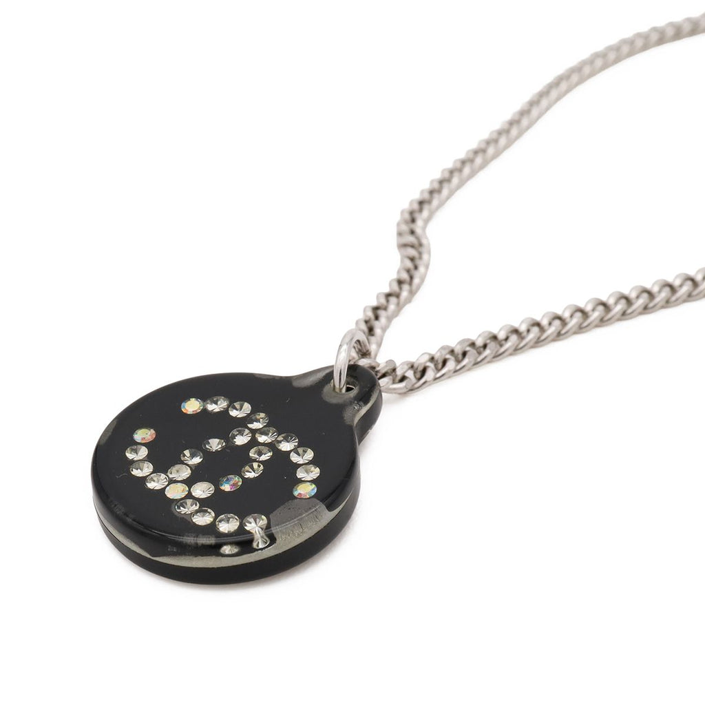 Chanel CC Logo CC Mark Pendant Metal Rhinestone Black Silver — view 3