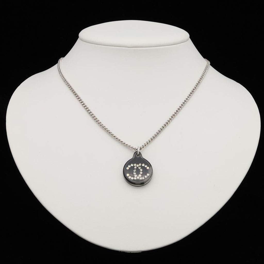 Chanel CC Logo CC Mark Pendant Metal Rhinestone Black Silver — view 6