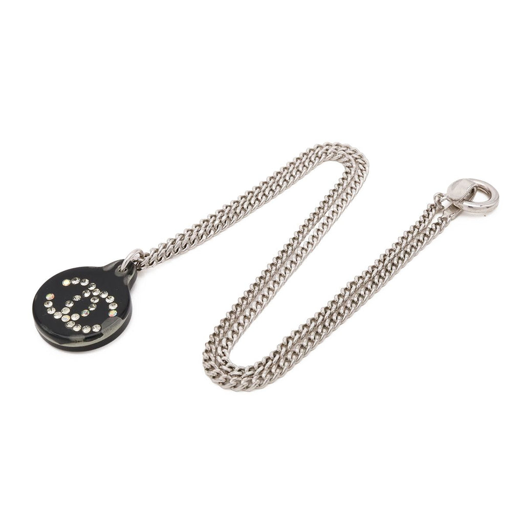 Chanel CC Logo CC Mark Pendant Metal Rhinestone Black Silver — view 2