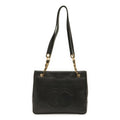 Chanel CC Logo Chain Tote Shoulder Bag Caviar Leather Black Gold