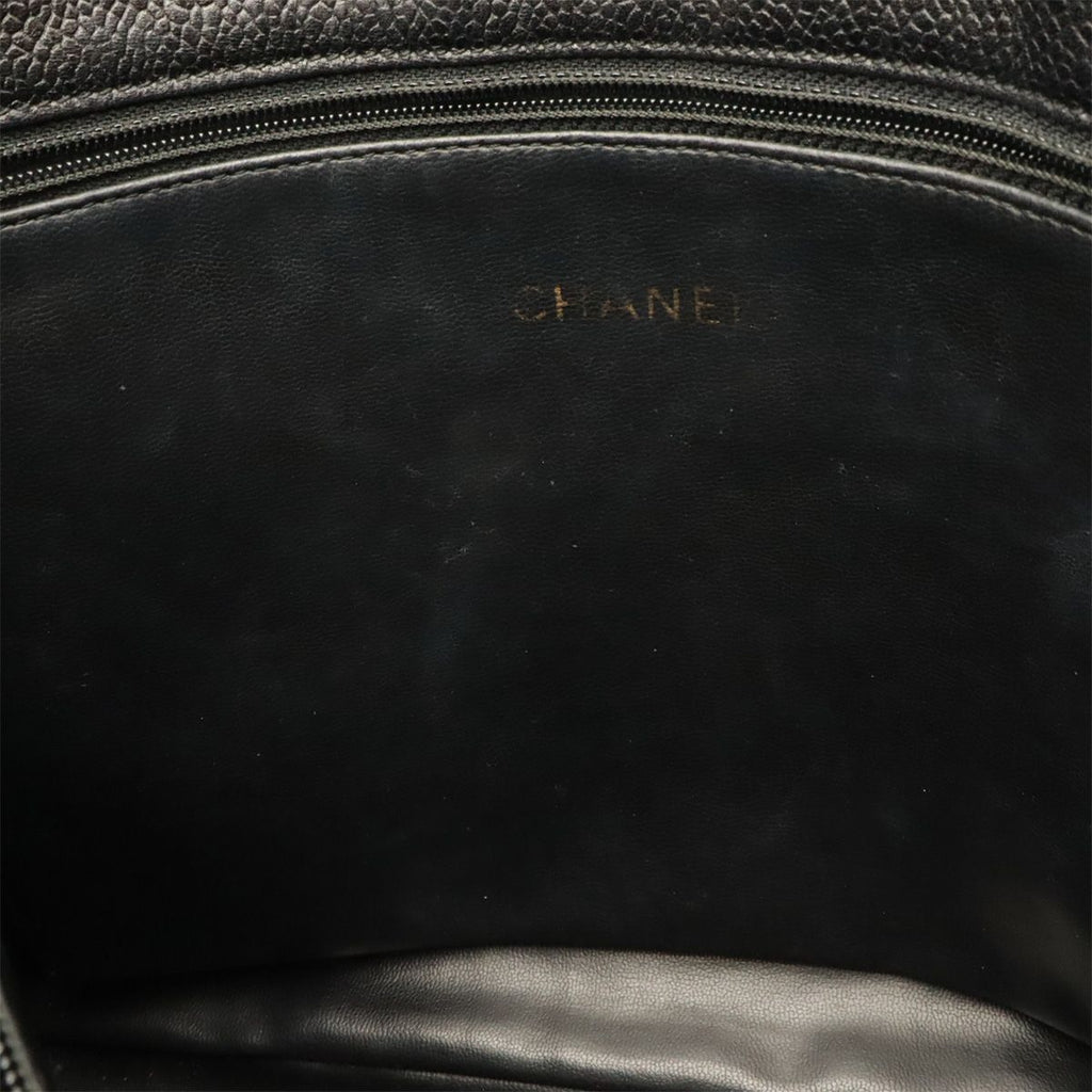Chanel CC Logo Chain Tote Shoulder Bag Caviar Leather Black Gold — view 7