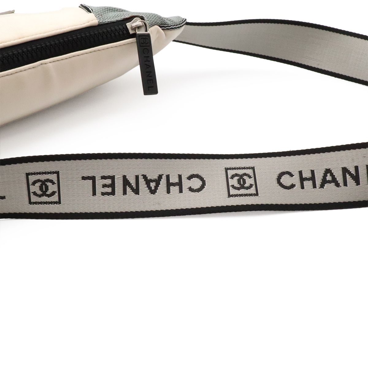 Chanel Sports Line CC Logo Belt Bag Waist Pouch Hip Nylon Gray Ivory — view 4