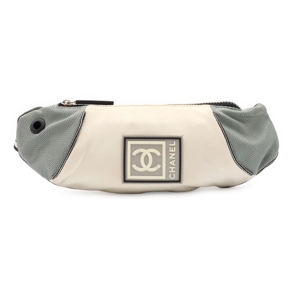 Chanel Sports Line CC Logo Belt Bag Waist Pouch Hip Nylon Gray Ivory