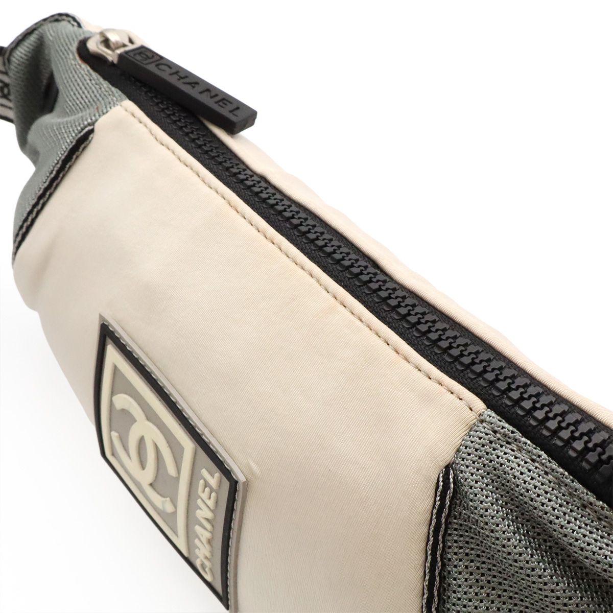 Chanel Sports Line CC Logo Belt Bag Waist Pouch Hip Nylon Gray Ivory — view 8