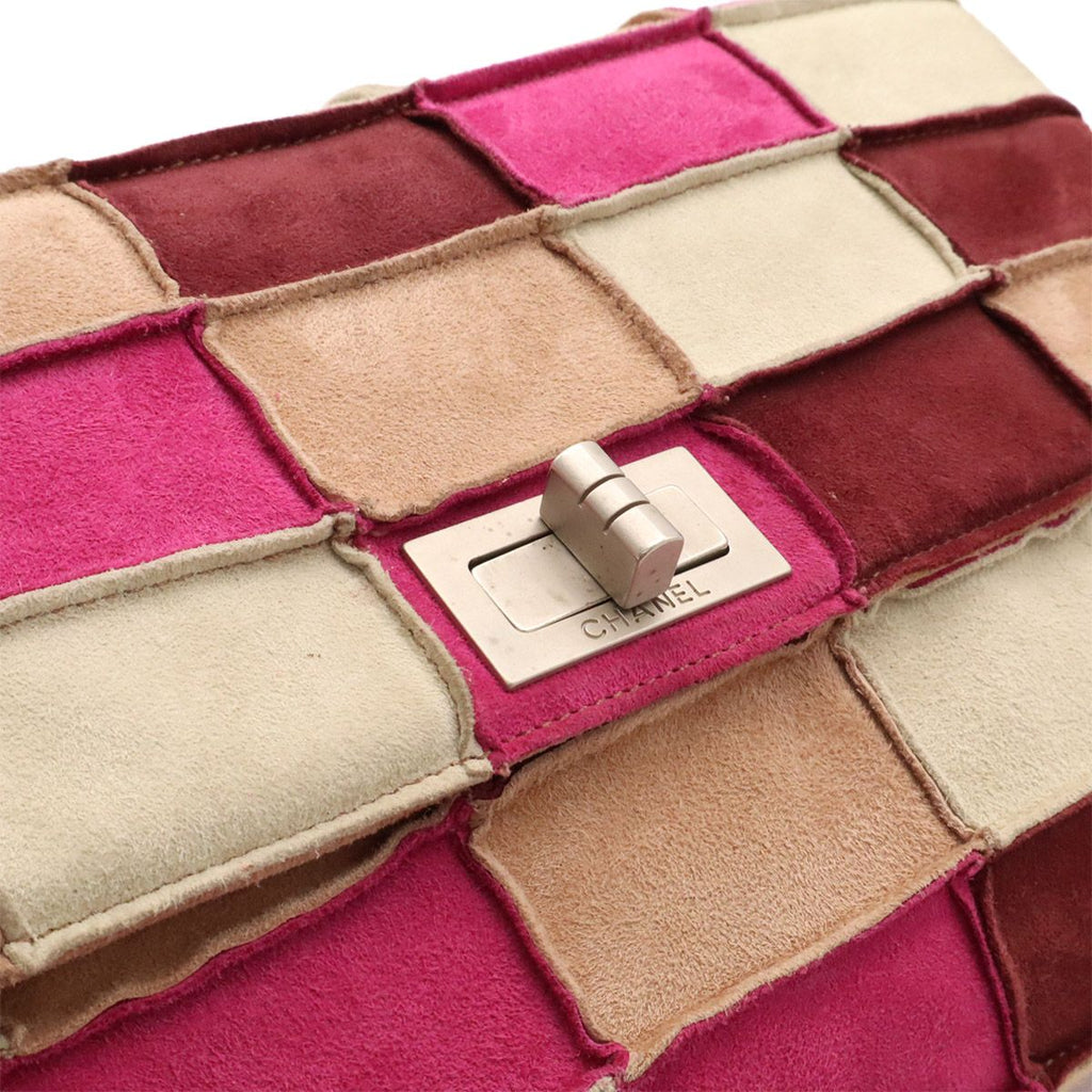 Chanel 2.55 Patchwork Chain Shoulder Bag Suede Beige Pink Bordeaux Silver — view 5