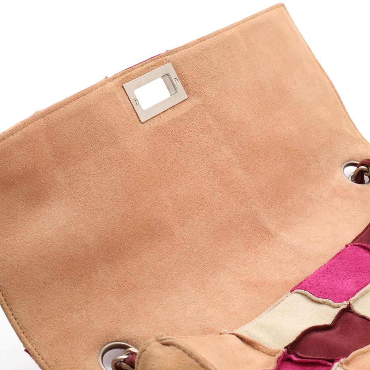 Chanel 2.55 Patchwork Chain Shoulder Bag Suede Beige Pink Bordeaux Silver — view 8
