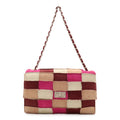 Chanel 2.55 Patchwork Chain Shoulder Bag Suede Beige Pink Bordeaux Silver