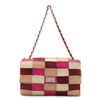Chanel 2.55 Patchwork Chain Shoulder Bag Suede Beige Pink Bordeaux Silver