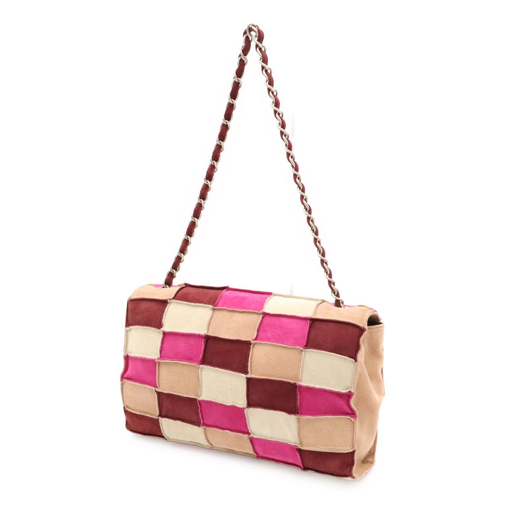 Chanel 2.55 Patchwork Chain Shoulder Bag Suede Beige Pink Bordeaux Silver — view 2