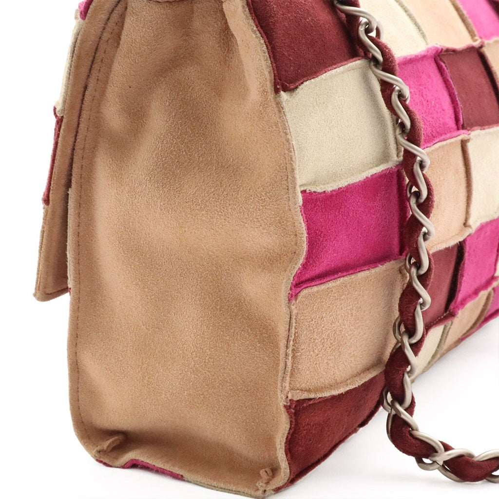 Chanel 2.55 Patchwork Chain Shoulder Bag Suede Beige Pink Bordeaux Silver — view 7