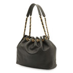Chanel CC Logo Chain Shoulder Bag Drawstring Caviar Leather Black Gold — view 2