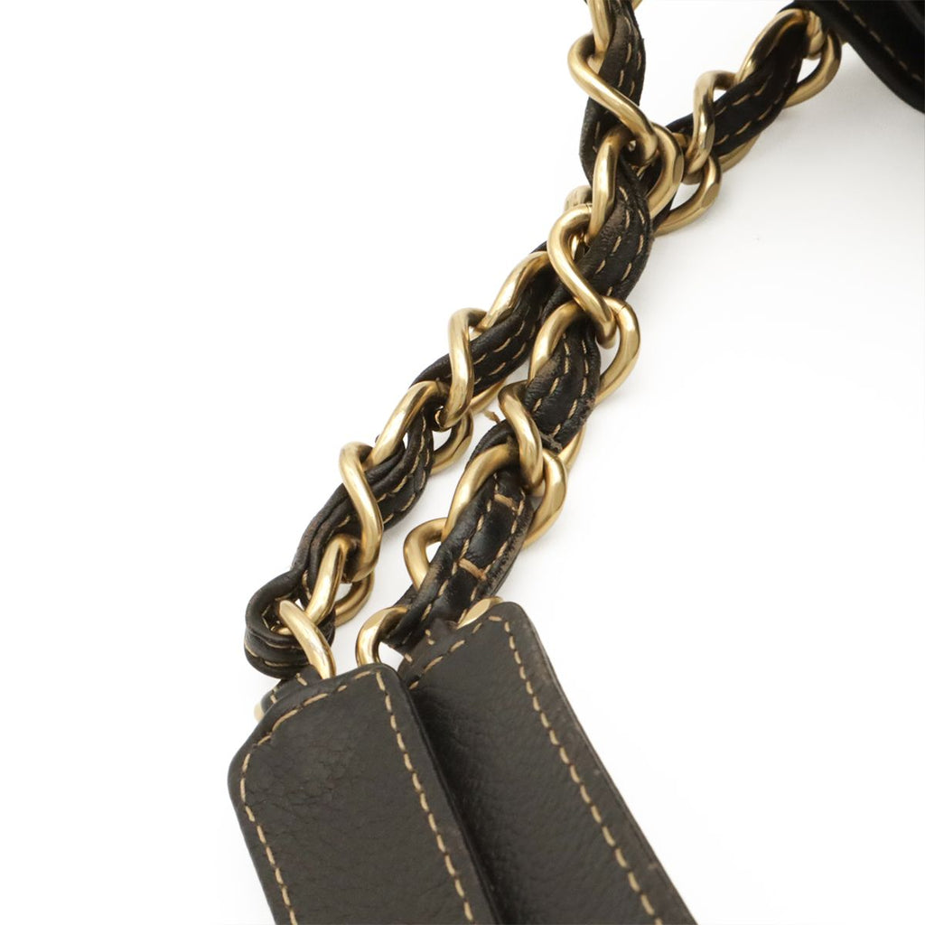 Chanel CC Logo Chain Shoulder Bag Drawstring Caviar Leather Black Gold — view 5