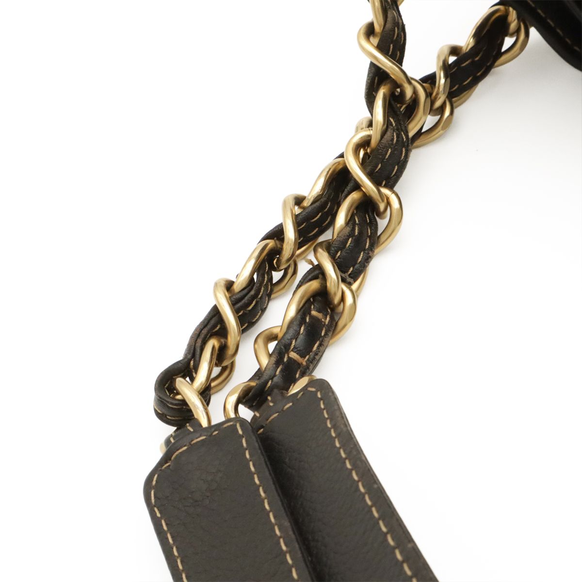 Chanel CC Logo Chain Shoulder Bag Drawstring Caviar Leather Black Gold — view 5