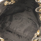Chanel CC Logo Chain Shoulder Bag Drawstring Caviar Leather Black Gold — view 6