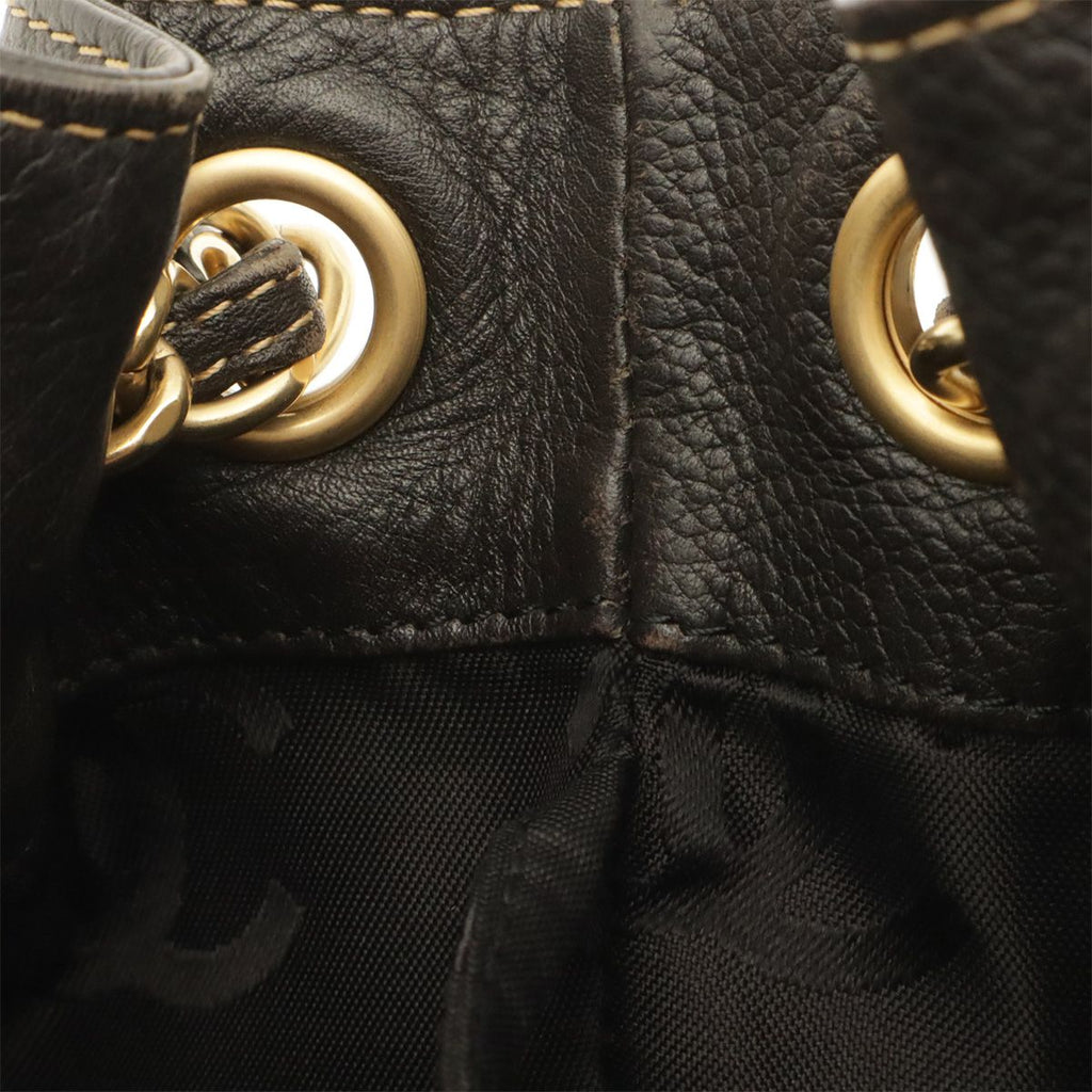 Chanel CC Logo Chain Shoulder Bag Drawstring Caviar Leather Black Gold — view 7