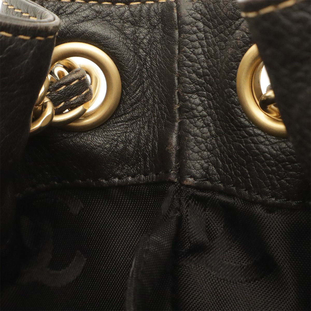 Chanel CC Logo Chain Shoulder Bag Drawstring Caviar Leather Black Gold — view 7