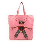Prada Robot Triangle Logo Tote Large Shoulder Bag Nylon Pink