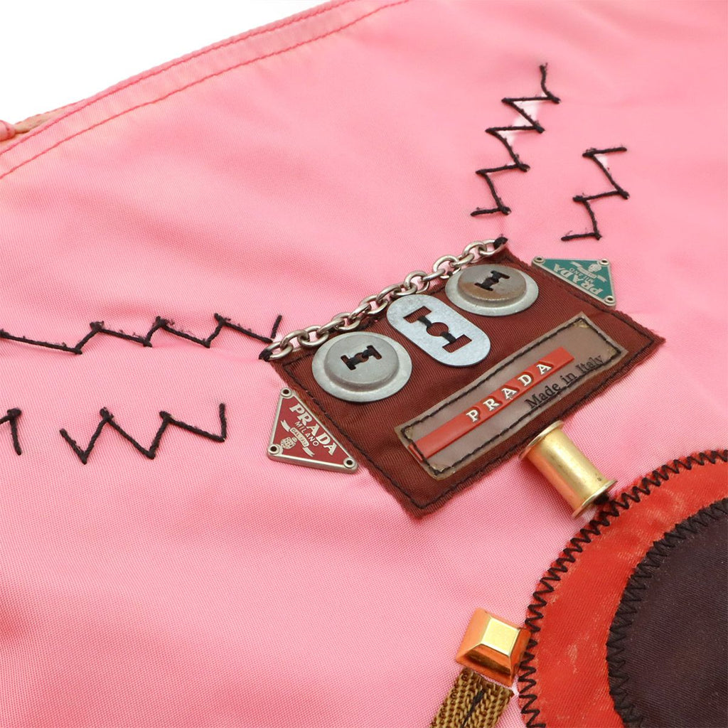 Prada Robot Triangle Logo Tote Large Shoulder Bag Nylon Pink — view 8