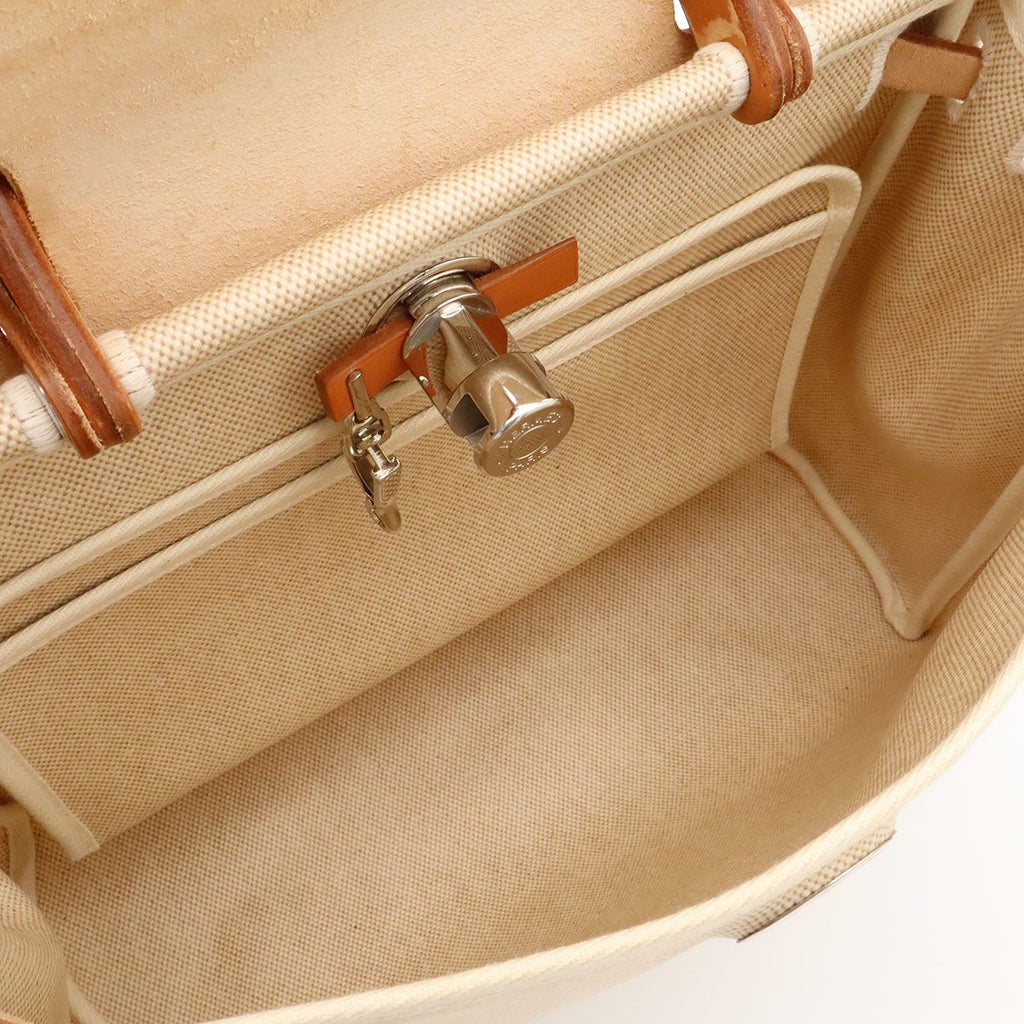 Hermes Herbag PM 2-Way Shoulder Bag Toile Ash Leather Natural Light Brown Black — view 8