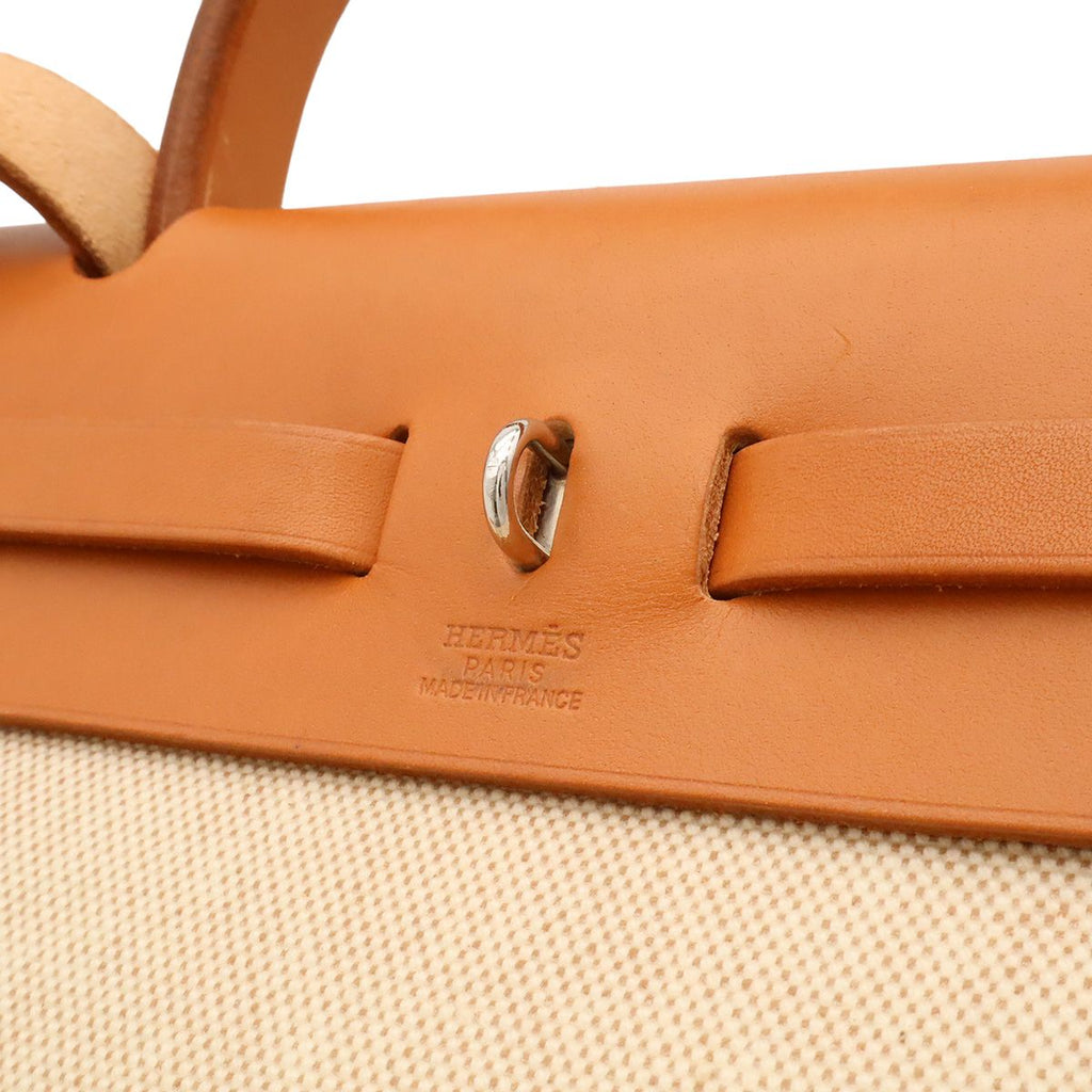 Hermes Herbag PM 2-Way Shoulder Bag Toile Ash Leather Natural Light Brown Black — view 7