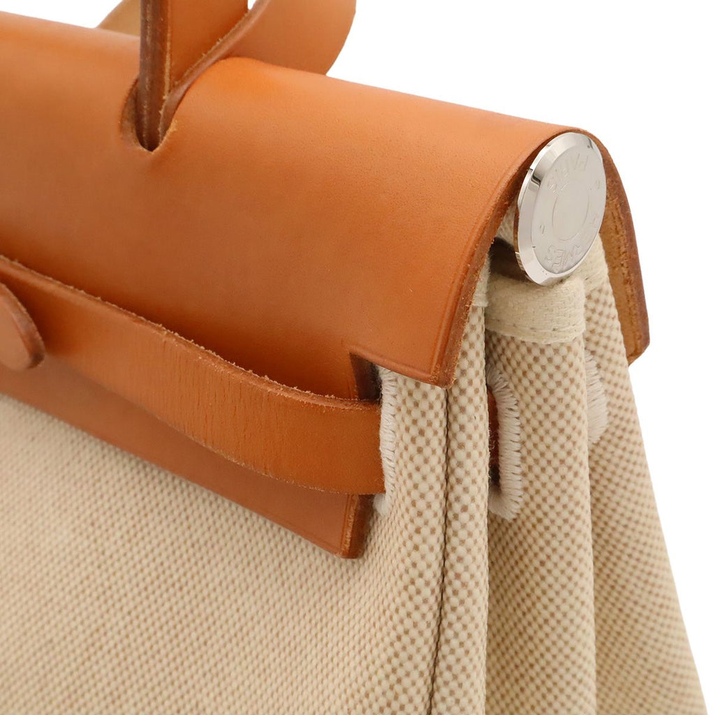 Hermes Herbag PM 2-Way Shoulder Bag Toile Ash Leather Natural Light Brown Black — view 5