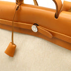 Hermes Herbag MM 2-Way Shoulder Bag Toile Ash Leather Natural Camel Silver — view 7