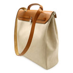 Hermes Herbag MM 2-Way Shoulder Bag Toile Ash Leather Natural Camel Silver — view 2