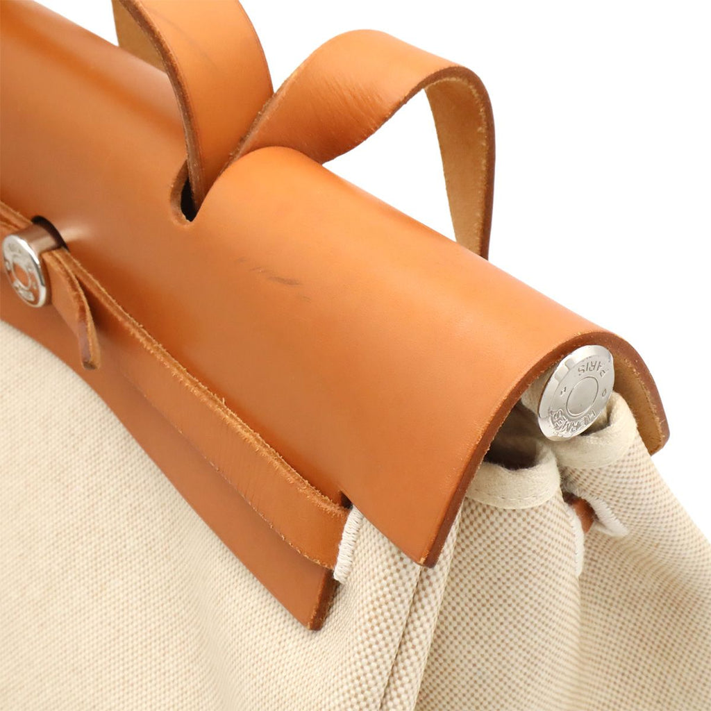 Hermes Herbag MM 2-Way Shoulder Bag Toile Ash Leather Natural Camel Silver — view 5