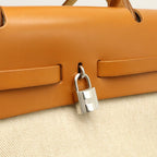 Hermes Herbag MM 2-Way Shoulder Bag Toile Ash Leather Natural Camel Silver — view 6