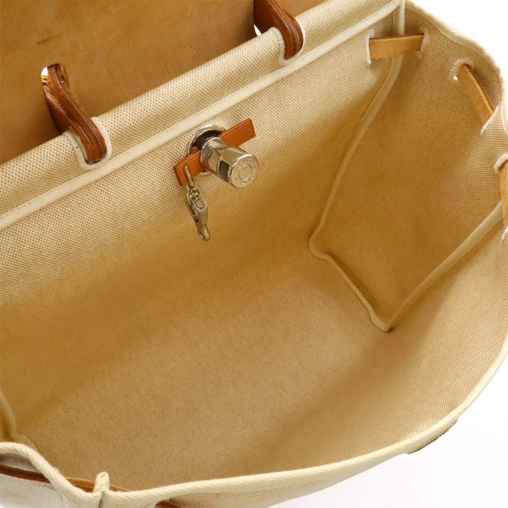 Hermes Herbag MM 2-Way Shoulder Bag Toile Ash Leather Natural Camel Silver — view 8