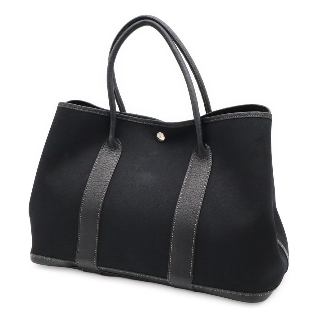 Hermes Garden Party PM Tote Shoulder Bag Toile Officier Leather Black — view 2