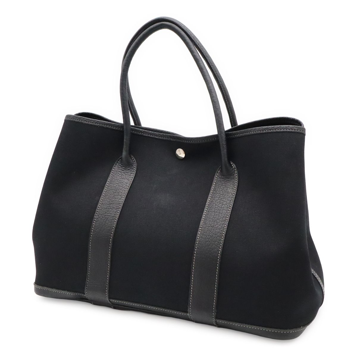 Hermes Garden Party PM Tote Shoulder Bag Toile Officier Leather Black — view 2