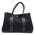 Hermes Garden Party PM Tote Shoulder Bag Toile Officier Leather Black