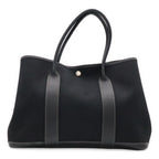 Hermes Garden Party PM Tote Shoulder Bag Toile Officier Leather Black