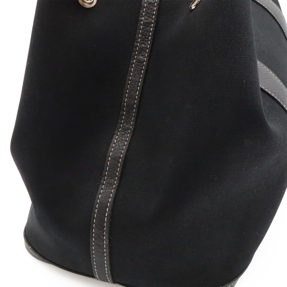 Hermes Garden Party PM Tote Shoulder Bag Toile Officier Leather Black — view 5