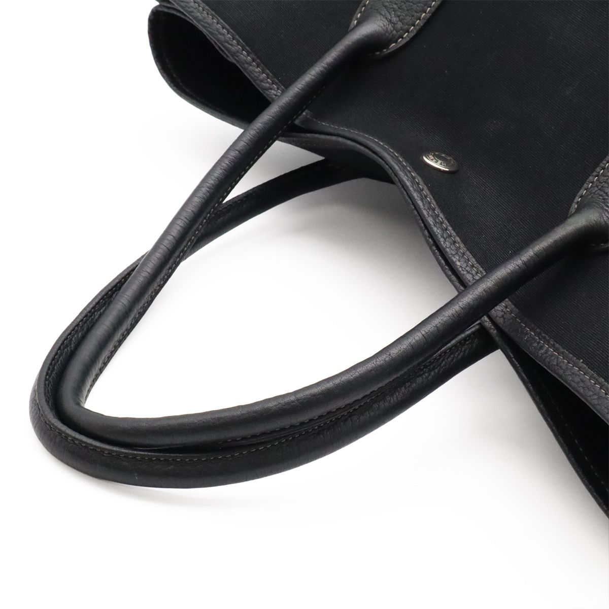 Hermes Garden Party PM Tote Shoulder Bag Toile Officier Leather Black — view 4