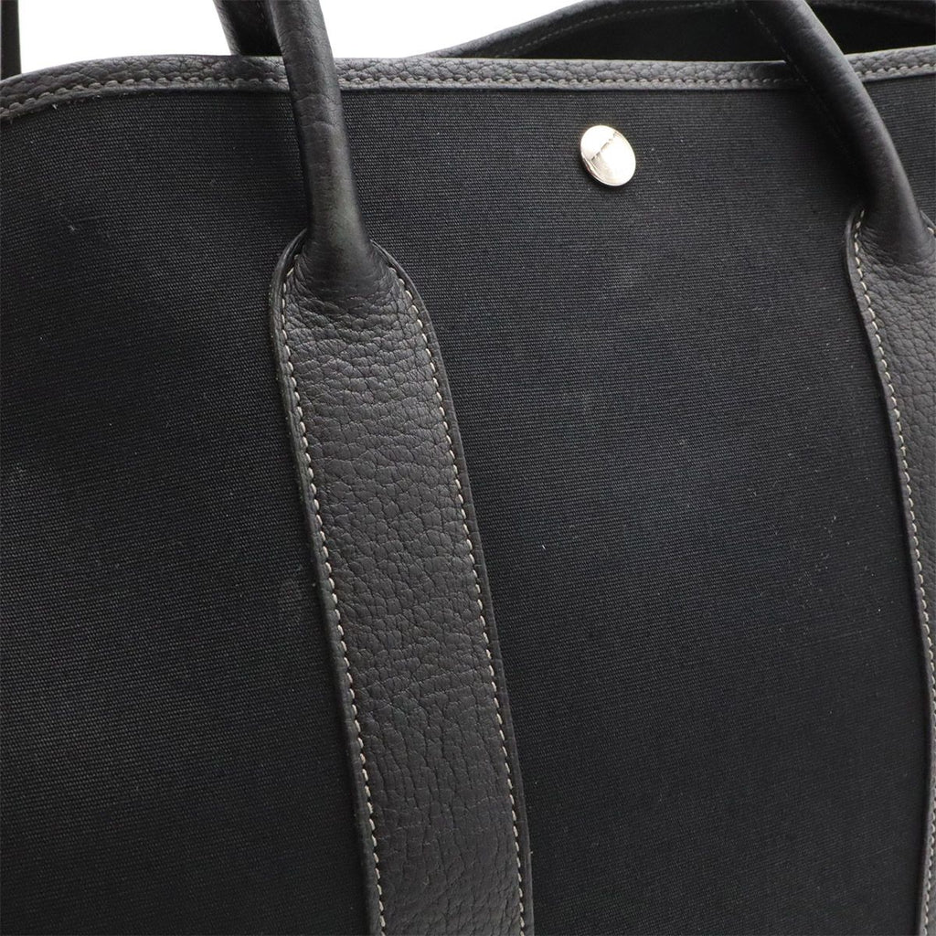 Hermes Garden Party PM Tote Shoulder Bag Toile Officier Leather Black — view 6