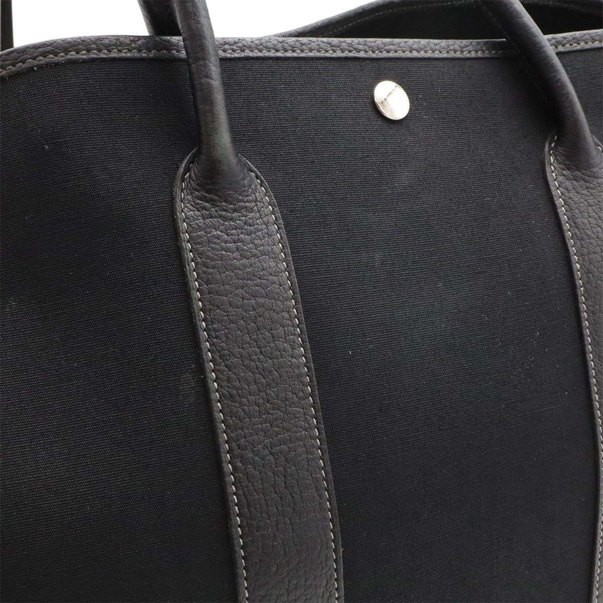Hermes Garden Party PM Tote Shoulder Bag Toile Officier Leather Black — view 6